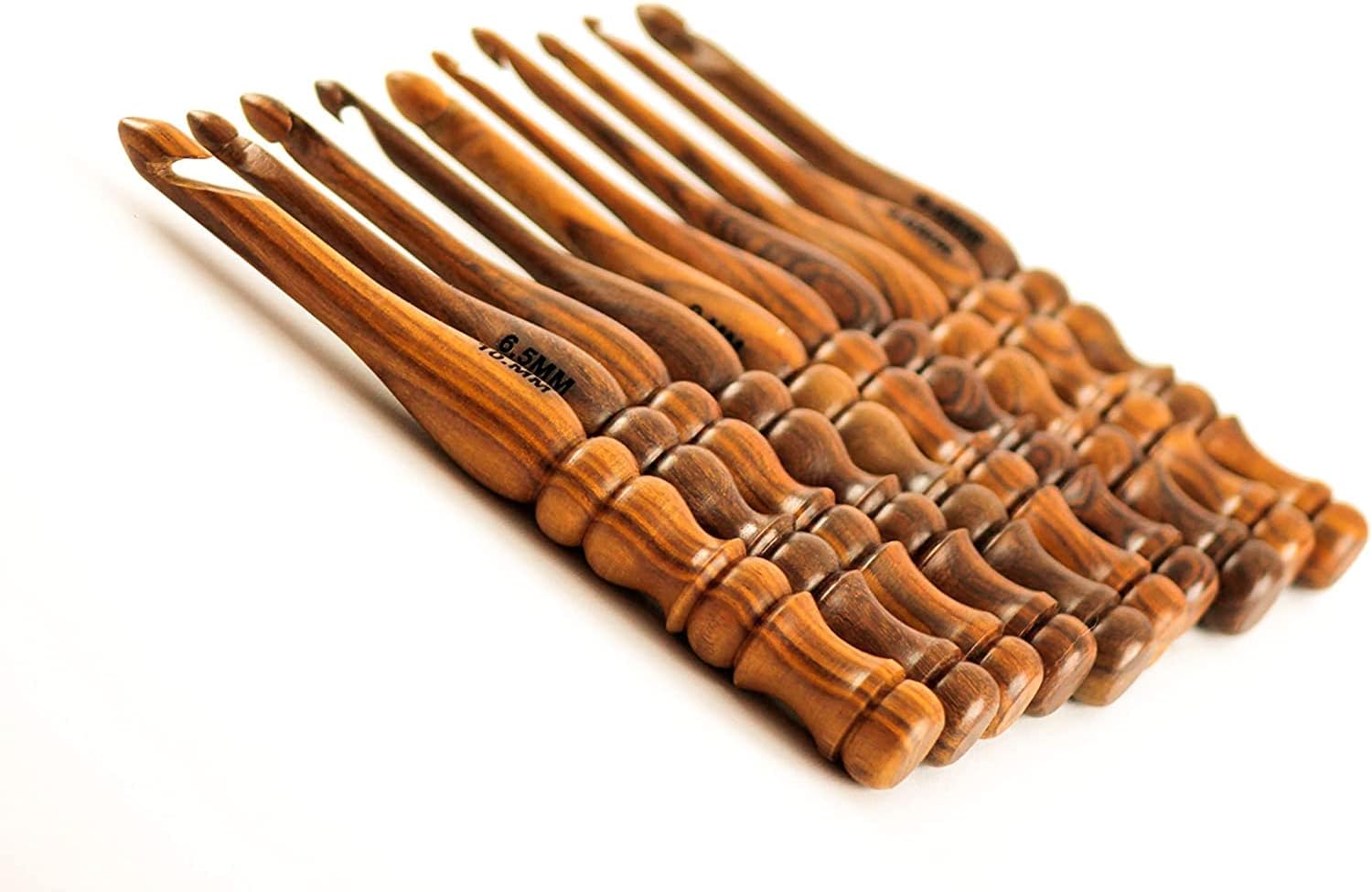 Fancy Rosewood Set of 10 Crochet Hooks | Handmade Polished Rosewood Crochet Hooks Set for Knitting and Crocheting by Lotus International