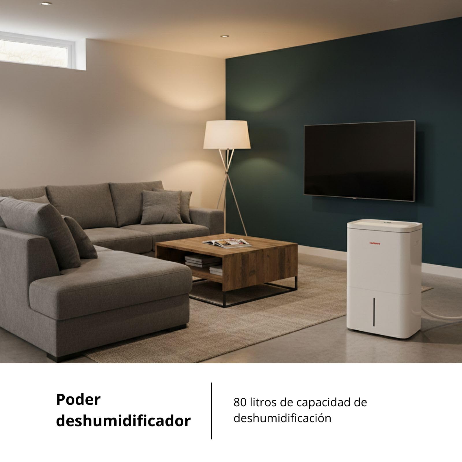 Osuszacz powietrza Corberó | CDG80 | Pojemność 80 l/dzień | Zbiornik 10 l | Ciągły drenaż | Automatyczne wyłączanie | Ekologiczny czynnik chłodniczy R290 | Wysoka wydajność | biały