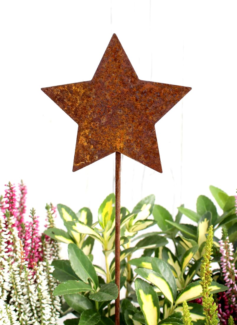 Huucozn 4er Set Gartenstecker Rost-Sterne - Winterdeko & Weihnachtsdekoration