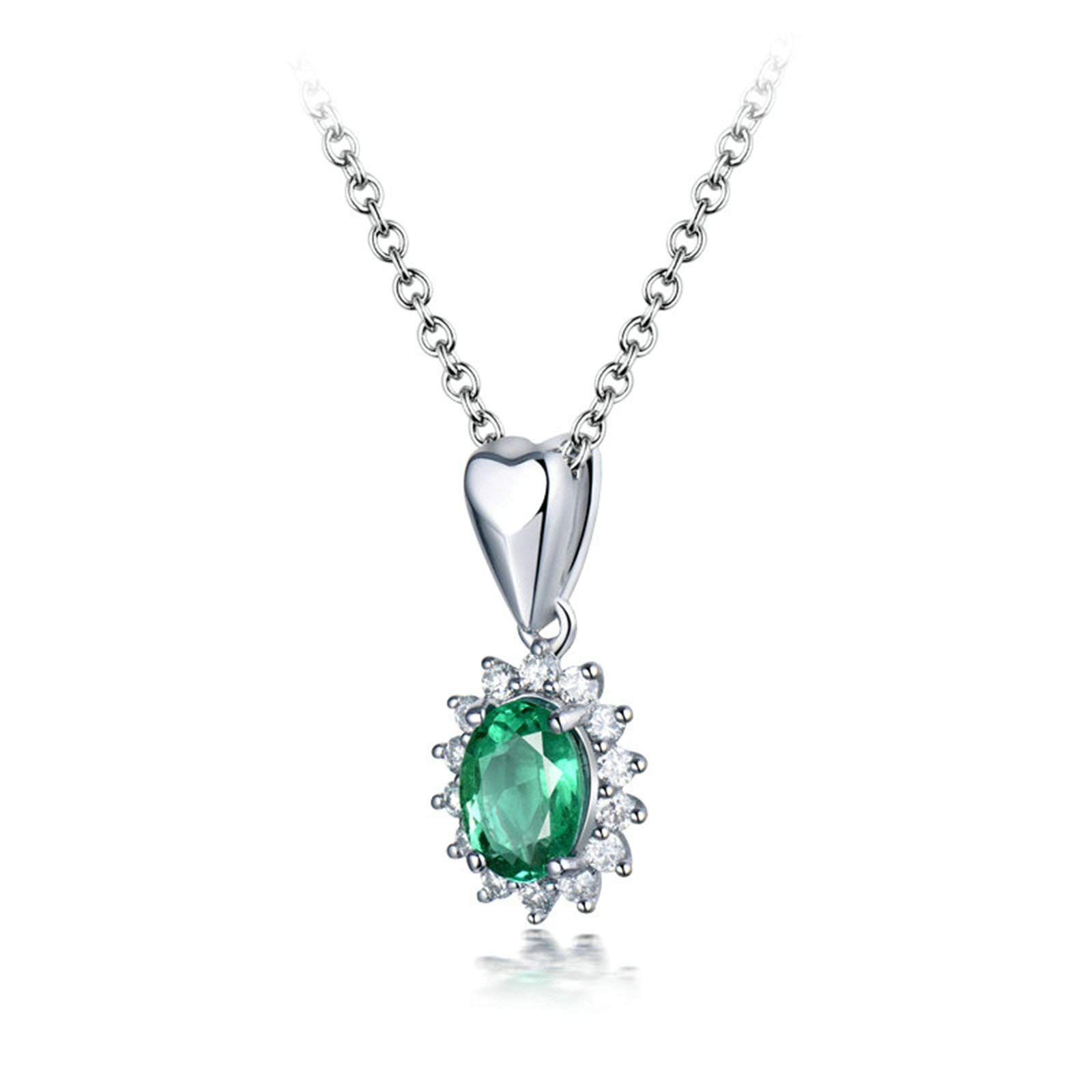 Collar para Mujer, corazón de Flores con Esmeralda creada en Laboratorio de 1 quilate, Oro de 18 Quilates/Plata de Ley 925, Collares con Colgante para Mujeres y niñas, Regalo para el día de la