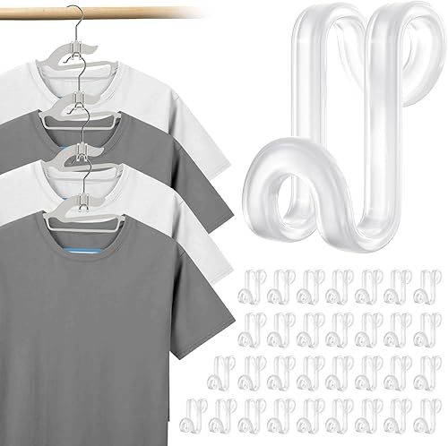 Tinfol Ganchos transparentes para colgar ropa, 50 ganchos de ropa que ahorran espacio, clips extensores resistentes para perchas y organizadores de