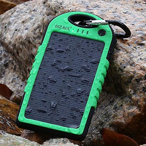 Dizaul Solar Charger, 5000mAh Portable Solar Power Bank Waterproof/Shockproof/Dustproof Dual USB Battery Bank Compatible with All Smartphones,iPhone,Samsung,Android Phones,Windows Phones,GoPro,GPS