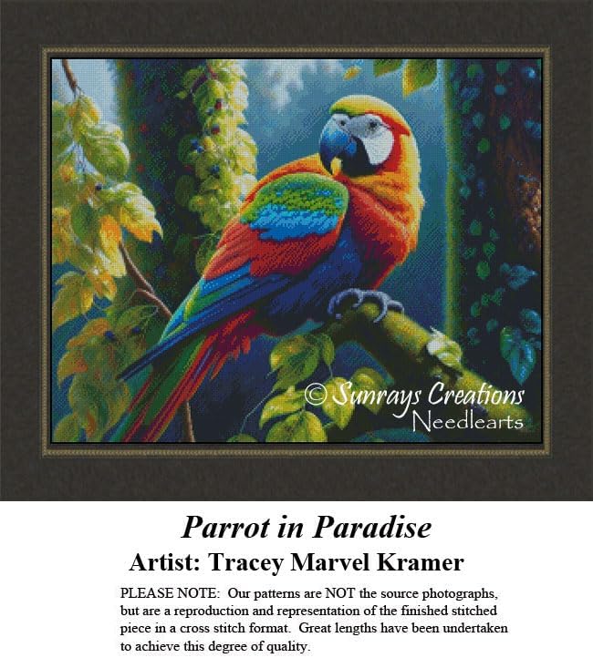 Animal Cross Stitch Pattern | Parrot in Paradise (Pattern Only, You Provide The Floss and Fabric)
