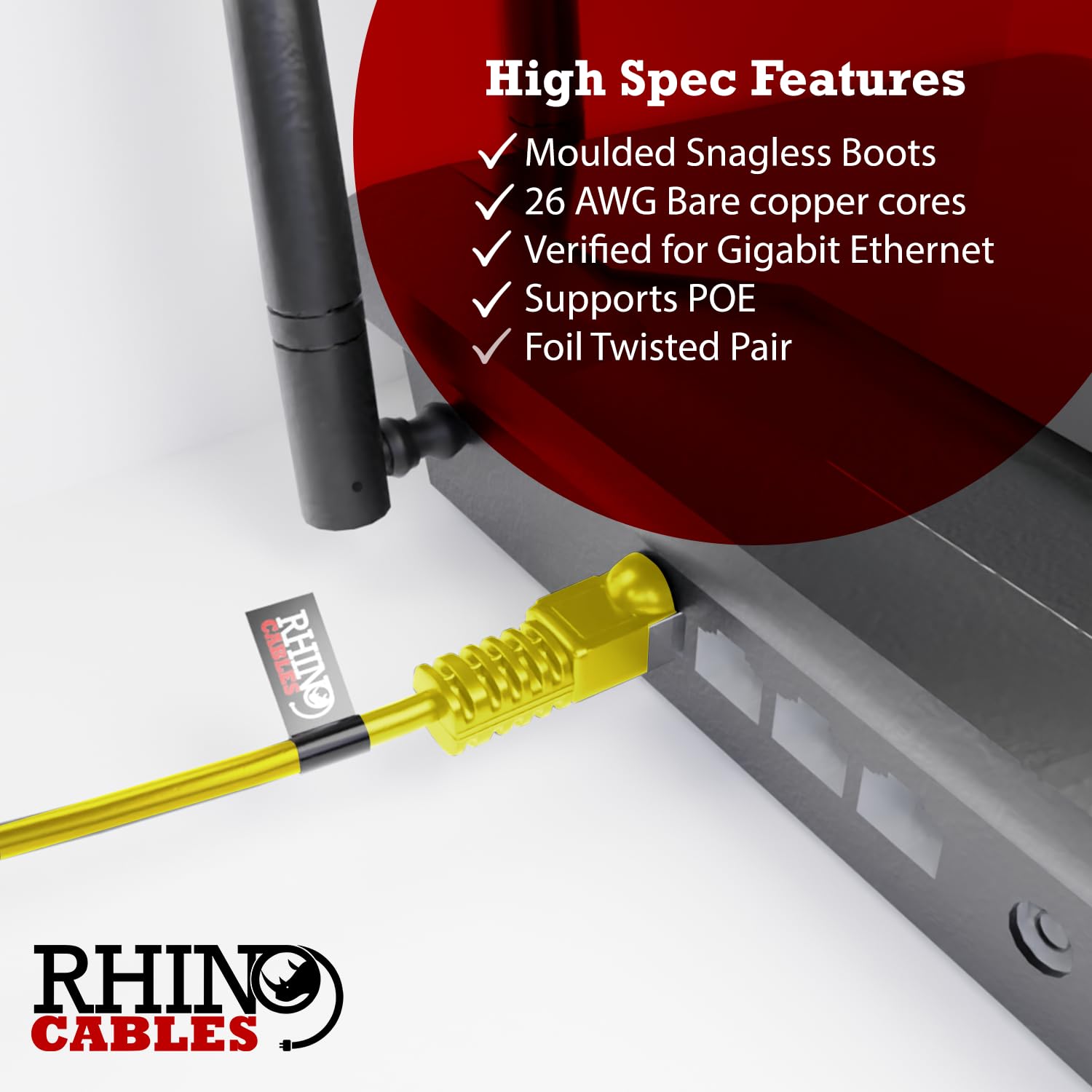 rhinocables Cat5e Snagless Pro-Grade Ethernet Cable - Shielded FTP RJ45 Lead with LSZH Jacket, Yellow, 3m - Image 3