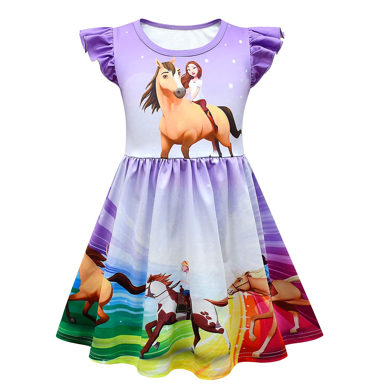 XXTWYY Toddler Girls Princess Dresses Little Kids Summer Cartoon Print Casual Dress