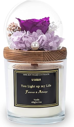 Miniatura 9 de U UQUI Velas de flores para mujer, regalos para el día de San Valentín para ella, juego de regalo de velas perfumadas de rosa preservada, velas de