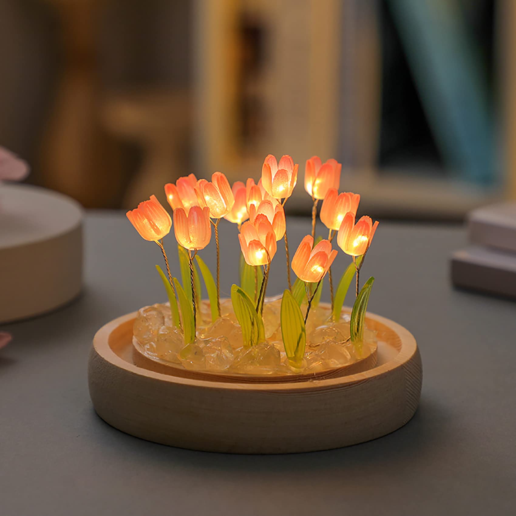 DINOWIN Tulipano Luci Notturne DIY Tulip Fiore Lampada Kit per Ragazze LED Lampada da Comodino Arti e Mestieri Camera da Letto Ornamenti per Bambini Compleanno Natale (20 Tulipani, Viola