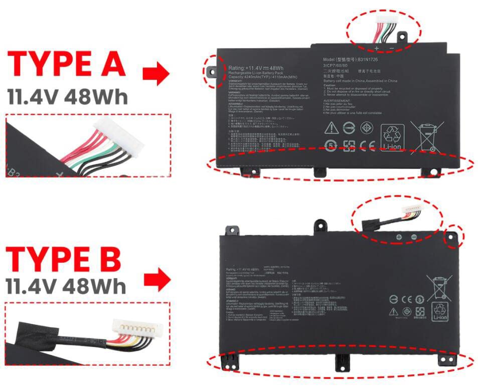 Image of WISTAR B31N1726 Laptop Battery Compatible FOR Asus FX80 FX86 TUF FX504 FX504GE FX504GM FX505 FX505DT FX505DY FX505GE FX505GD FX505GM A15 FA506IU A17 FA706II Serie B31BnEH B31Bn91 A41LK9H 48Wh(Shape-A)