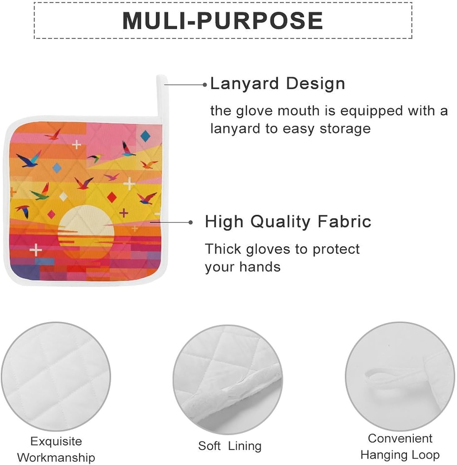 Here Comes The Sun Colorblock Sunset Polyester Heat Resistant Pot Pad Non Slip Anti Scald Hot Dish Mat Reusable Table Protector for Kitchen Hot Pot Mat Wear Resistant Heat Proof Table Pad for Counter