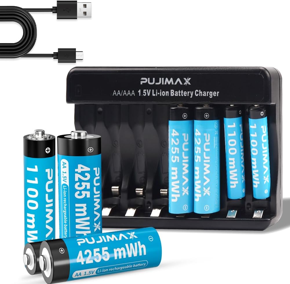 PUJIMAX AA AAA Rechargeable Lithium Batteries with Charger