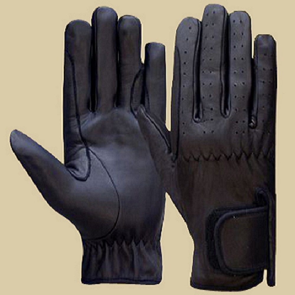 LADIES Horse Riding Gloves Ladies All Leather TAN BROWN & YELLOW Premium Quality New (Black, Large) โ image 1