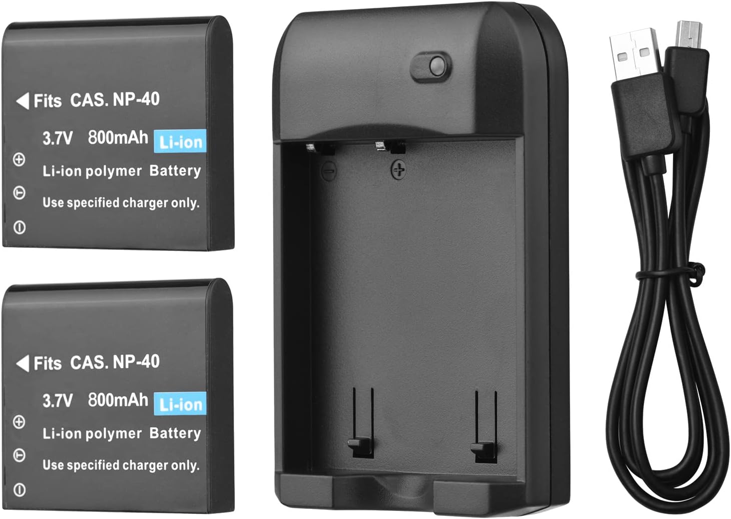 Domary Charger, NP-40 Battery Charger with LED Indicator Light + 2pcs NP-40 Batteries 3.7V 800mAh with USB Charging Cable