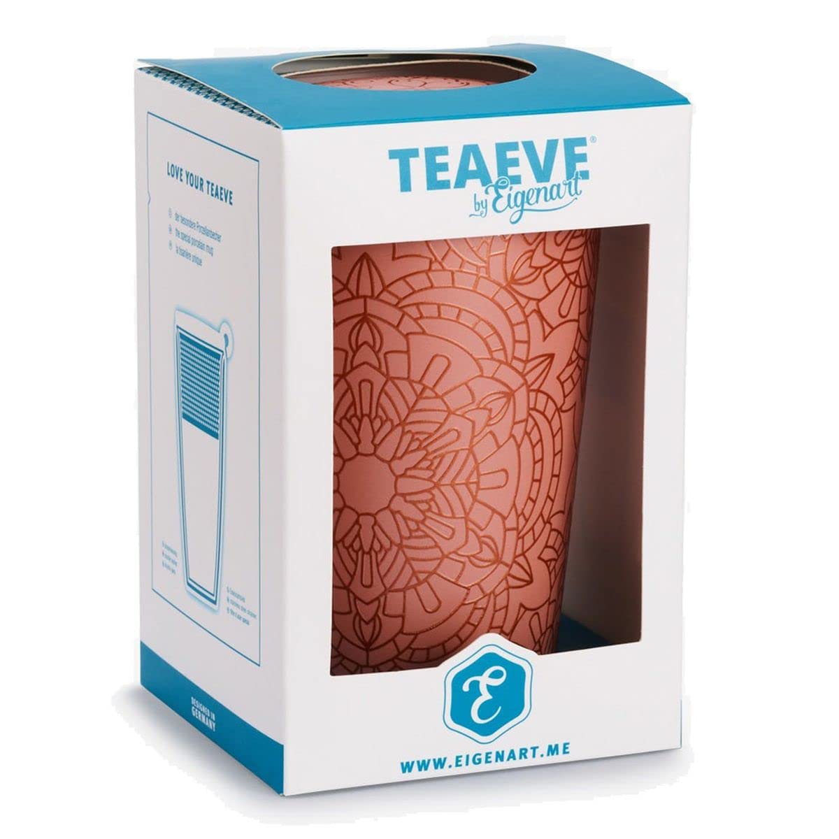 Eigenart Teaeve Mandala Powder doppelwandiger Becher aus Porzellan mit Deckel und Edelstahlsieb, BPA frei, 350ml, 80051P
