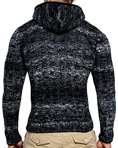 Leif Nelson LN20525 Men's Knit Zip-up Jacket With Geometric Patterns and Leather Accents4