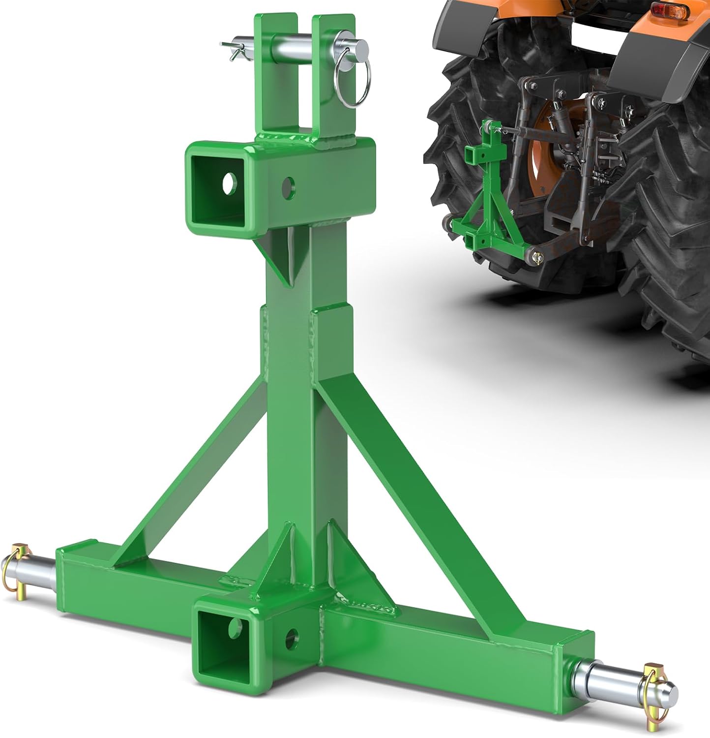 3 Point Trailer Hitch with Dual 2” Receiver, Green 3 Point Hitch Receiver for Standard 2” Receiver and 5th Wheel/Goose Neck Connections, 3 Pt Quick Hitch Farm Equipment and Subcompact Trailer Hitch