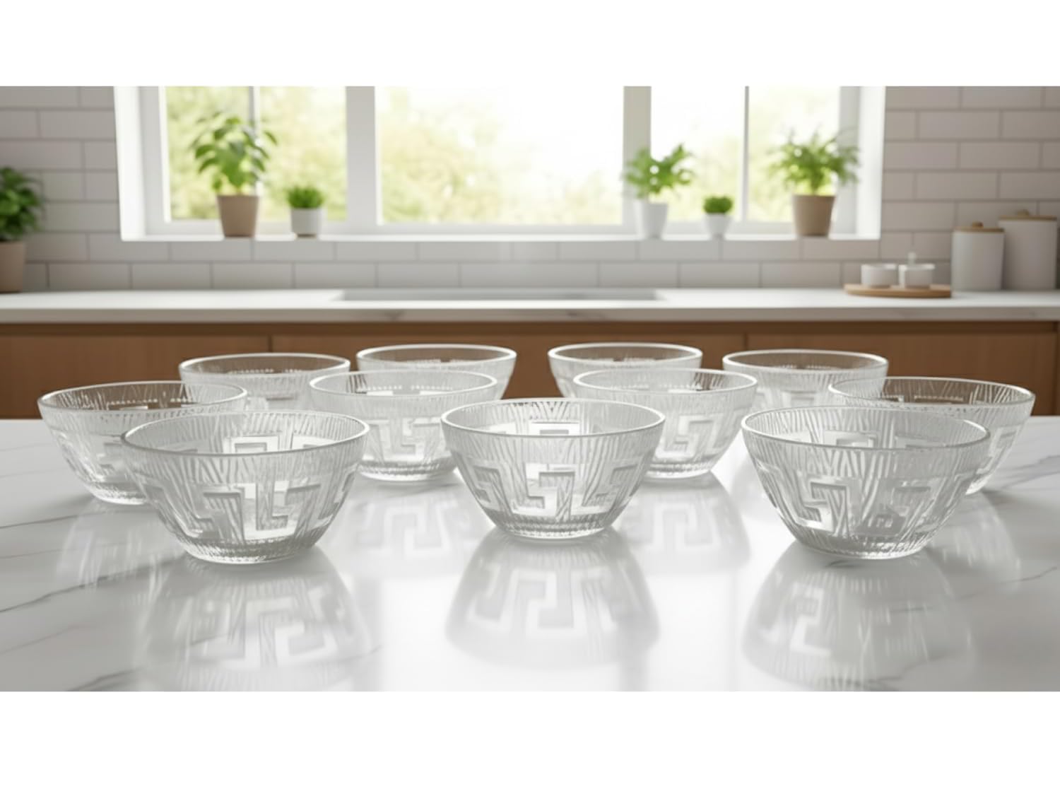 AYUTAS 120ml Glass Bowl Set of 12 with Geometric Pattern | Serving Glass Bowls | Perfect for Dessert, Snacks, Ice Cream, Salad, Dipping, Puddings, Soup | Freezer, Dishwasher Safe 4