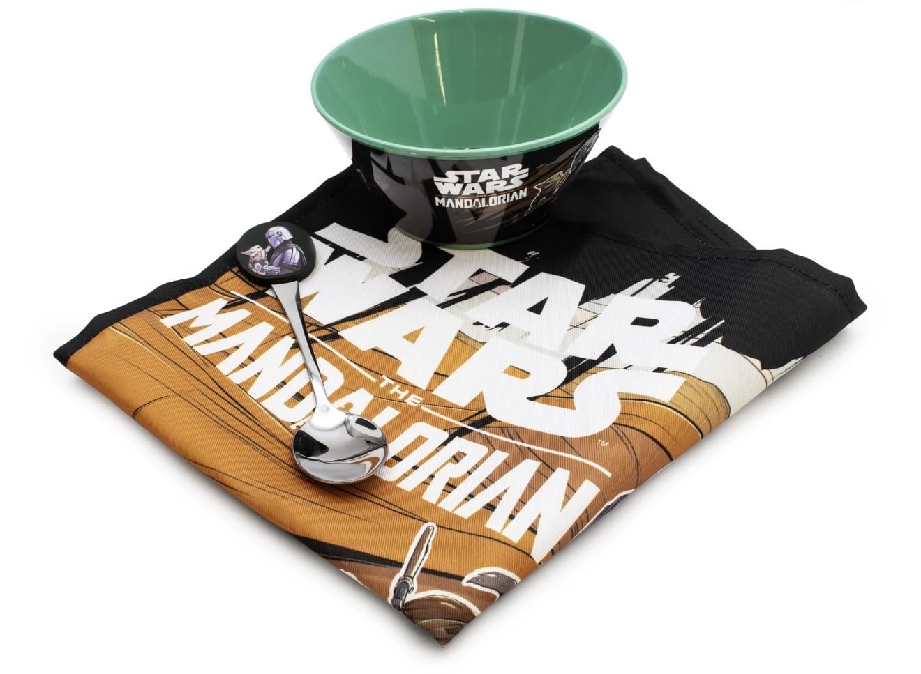 Vaisselle Star Wars The Mandalorian : bol à céréales avec serviette et cuillère assortie