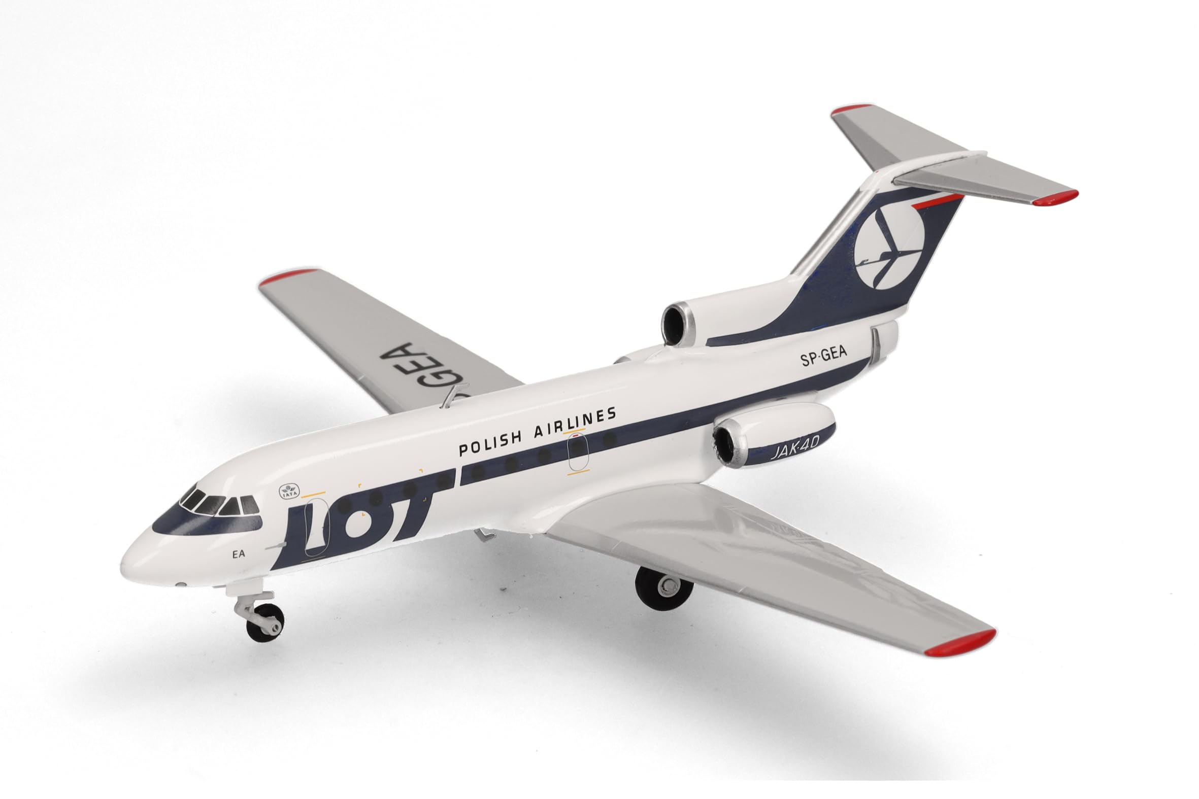 herpa Modellino aereo LOT Polish Airlines Yakovlev Yak-40, miniatura in scala 1:200, pezzo da collezione, modello senza supporto, metallo