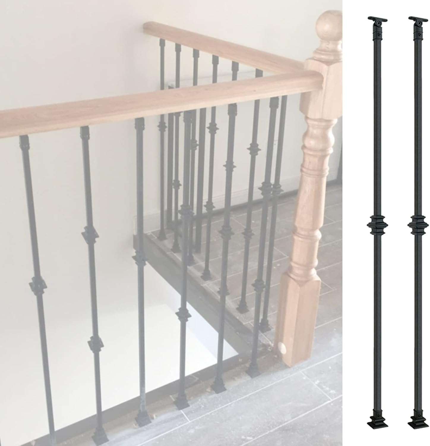 CM 2 Pack Stair Balusters Metal Iron Spindles, Black Modern Deck