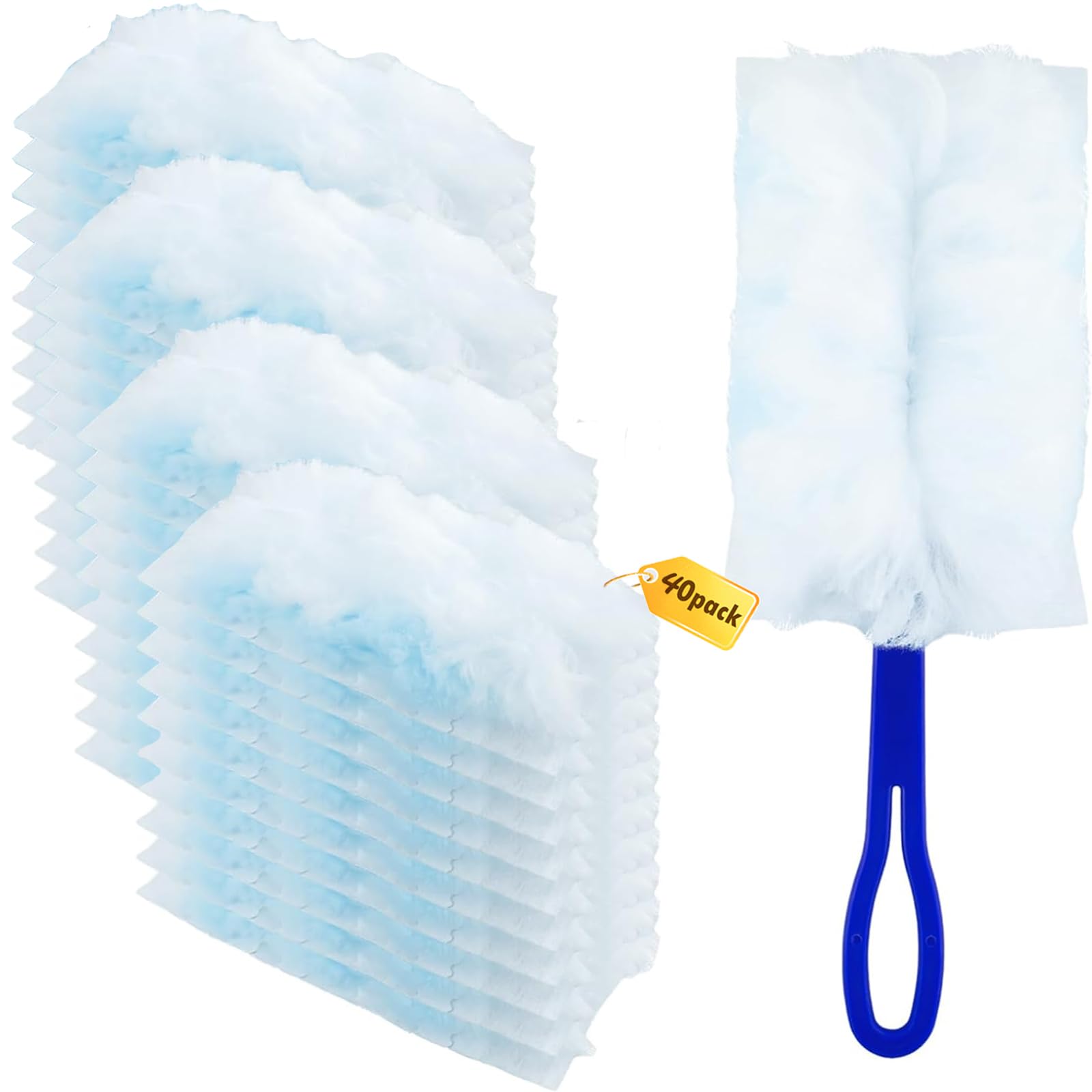 Kit Plumeau 40 Recharges + 1 Poignée – Plumeaux Jetables Pour Poussière, Poils D’animaux, Surfaces Délicates