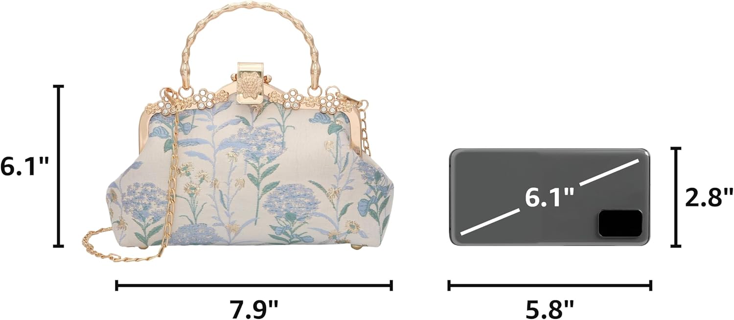 YeBon Retro Shoulder Chain Messenger Clutch Chinese Style Embroidered Jacquard Women's Evening Bags