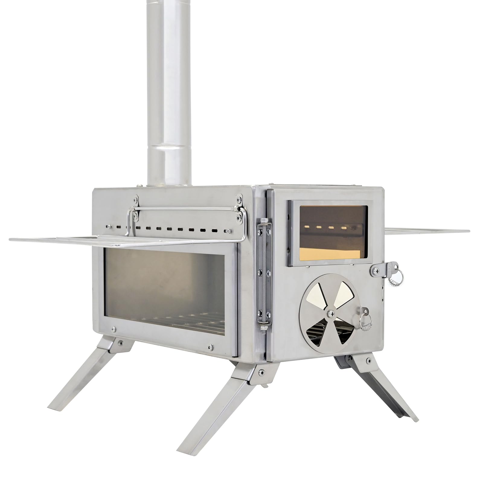 Dandelion shell Wood Stove, Camping Wood Stove Include View Glass, Portable Wood Stove With 7 Stainless Steel Insulated Chimneys for Shelter, Hunting, Outdoor Cooking and Heating (304 Stainsteel)