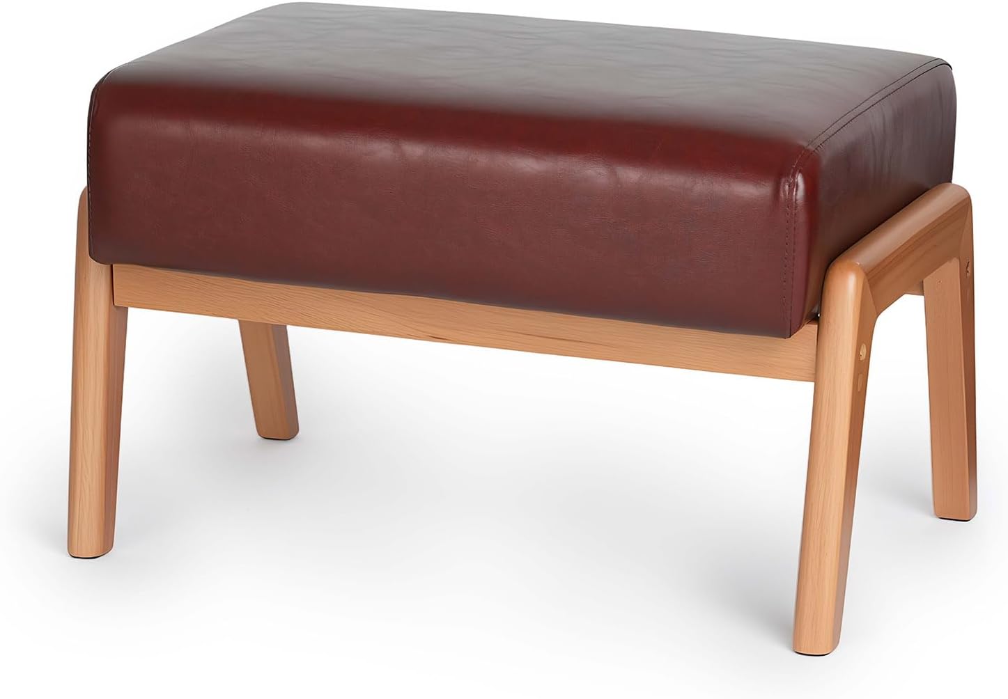 Modern Ottoman Foot Stool, Faux Leather Accent Sofa Footrest with Walnut Rubber Wood Frame, Ottoman Bench for Living Room Entryway Bedroom Sofa Seat, Hunter Green