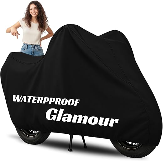 100% Waterproof Glamour Bike Cover | Polyester Body Cover for Rain &amp; Sun | UV Protection, Dustproof, Scratch Resistant, Wi...