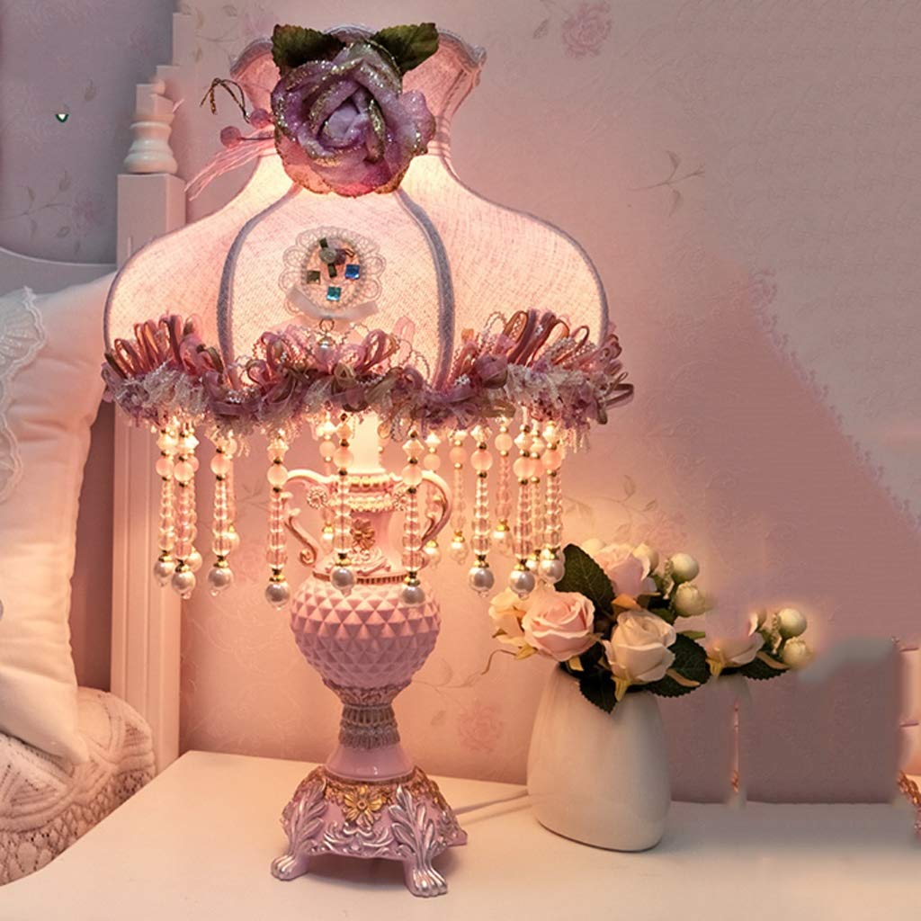 Modna lampa stołowa z żywicy do salonu, sypialni, księżniczka, różowa, kreatywna, ciepła lampka nocna, idylliczna koronka, stolik nocny