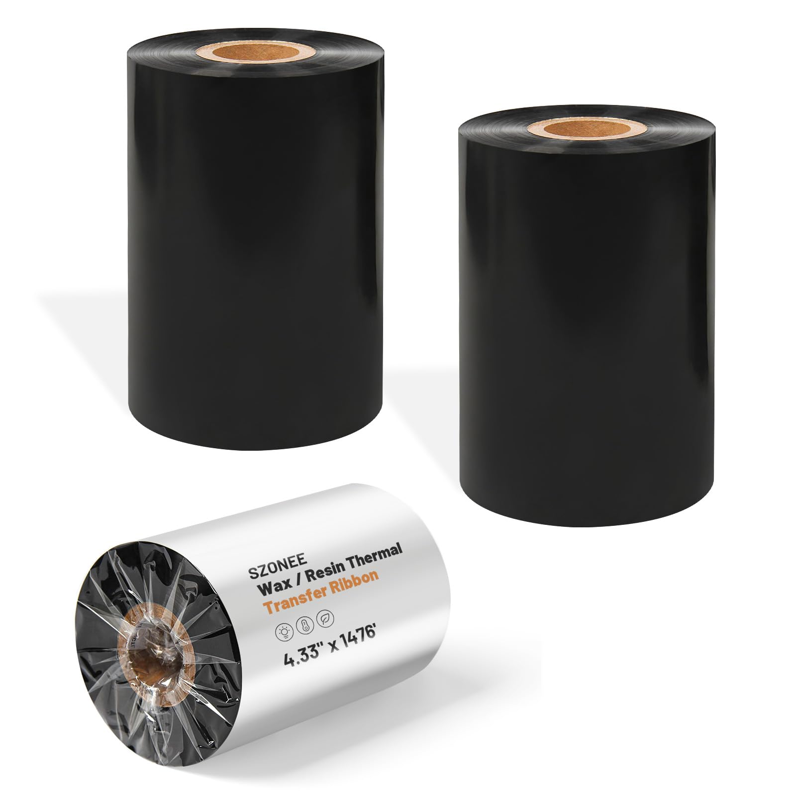2 Rolls Resin Enhanced Wax Ribbon 4.33" x 1476' โ 1" Core Thermal Transfer Ribbon for Barcode Labels, CSO-Ink Outside, Compatible with Zebra, Sato, Datamax, TSC, GoDex, Citizen