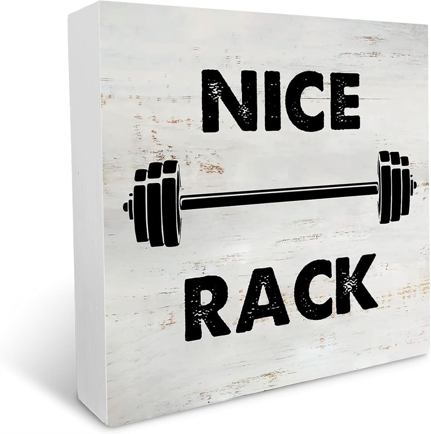 Nice Rack Fitness Funny Rustic Wooden Box Sign Farmhouse Home Gym Desk Shelf Gym Buddy Gift 5 × 5 in