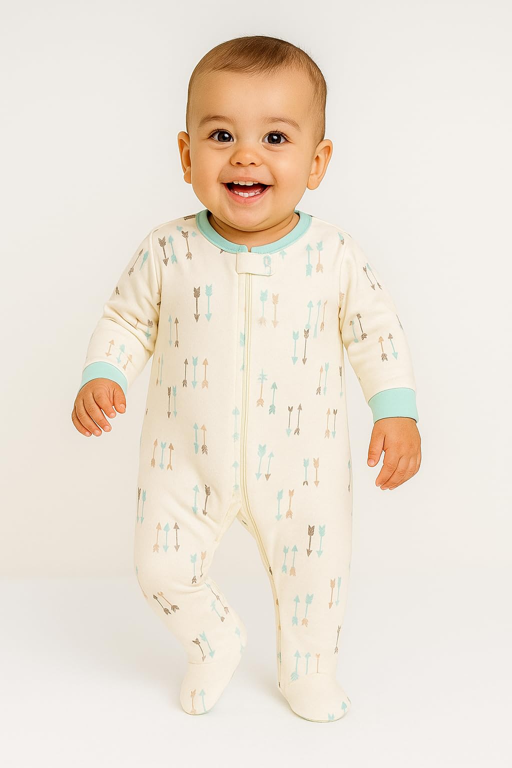 TuddyBuddy 100% Cotton Multi Color Footed Romper Sleepsuit for Baby (0 Months-3 Months, Pack of 3 - Aqua Teddy Bears & Greys) - Image 4 thumbnail