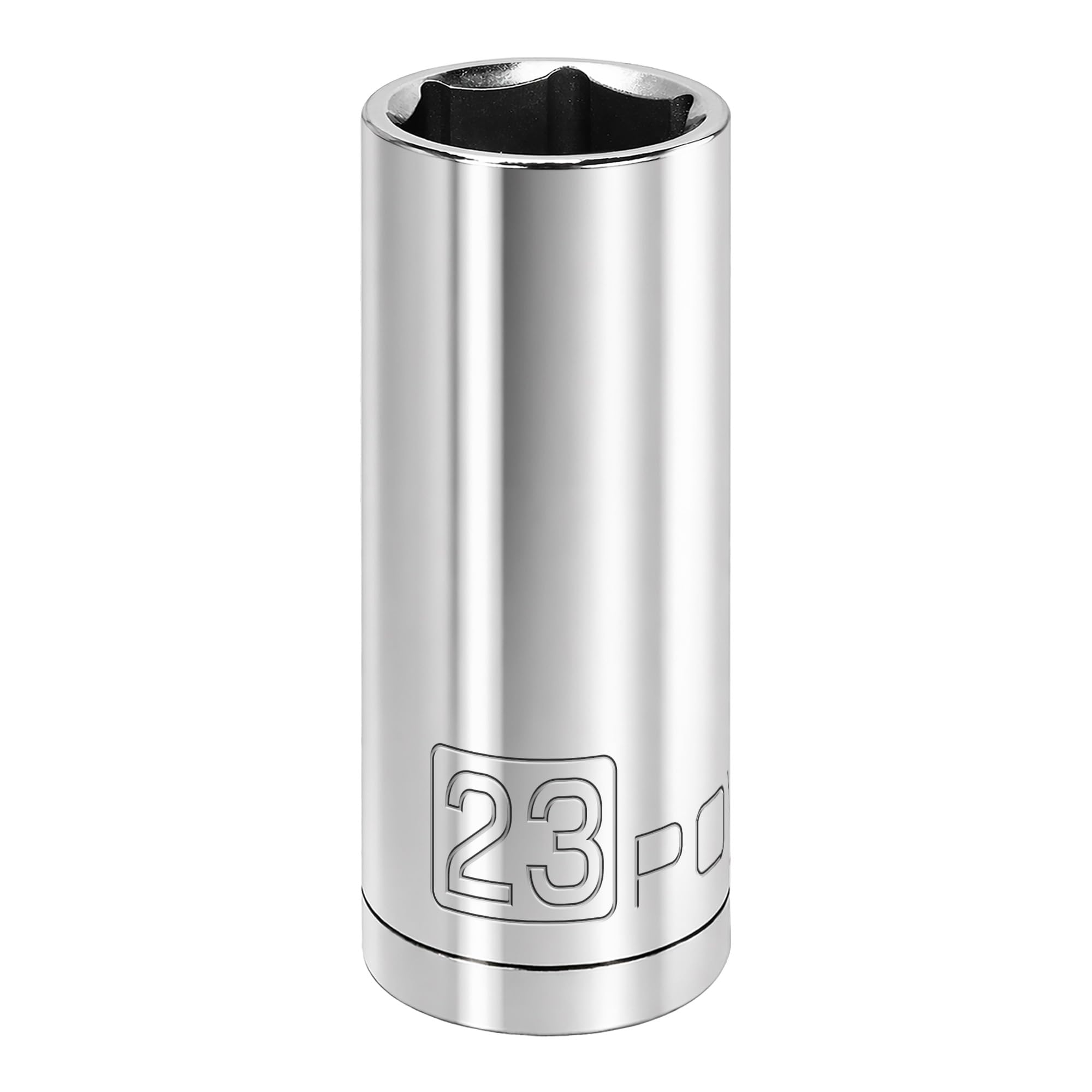 Powerbuilt 1/2 Inch Drive x 23mm Metric Deep Socket, 6 Point, Chrome-Vanadium made, Size Marking - 640838