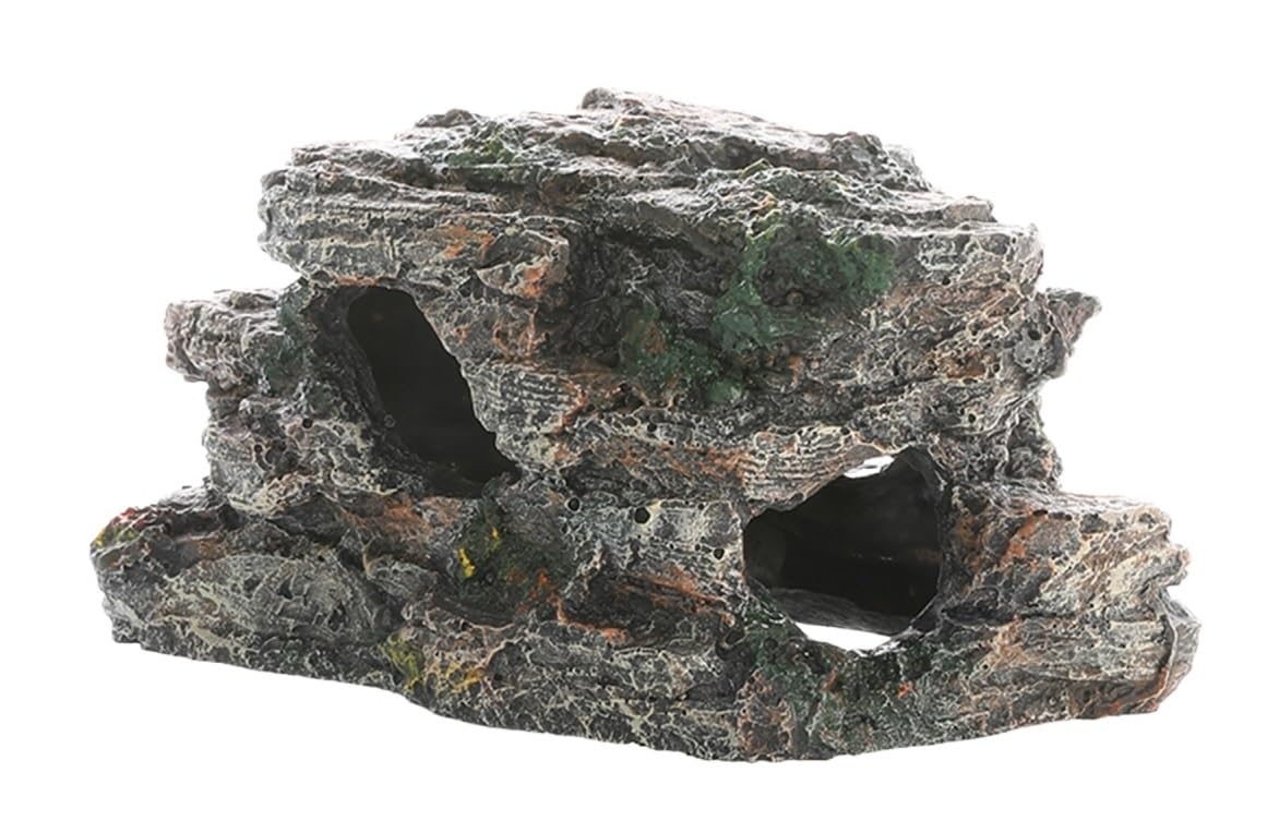 Wyvix 2Pcs Aquarium Caves and Hideouts, Heavy Realistic Fish Tank Rocks, Inert Reptile Hide Cave and Shrimp Hideaway for Corner Decor(11)