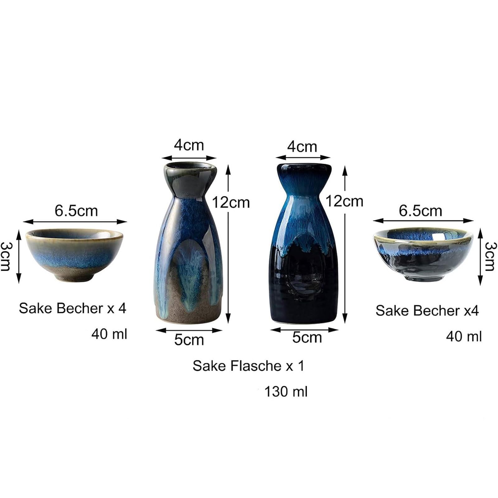 Sake-Set – 4 Keramik-Sake-Becher und 1 Topf, traditionelles Porzellan-Likör-Set, 5 Temperatur-Weingläser, ideal für Zuhause und Unterhaltung