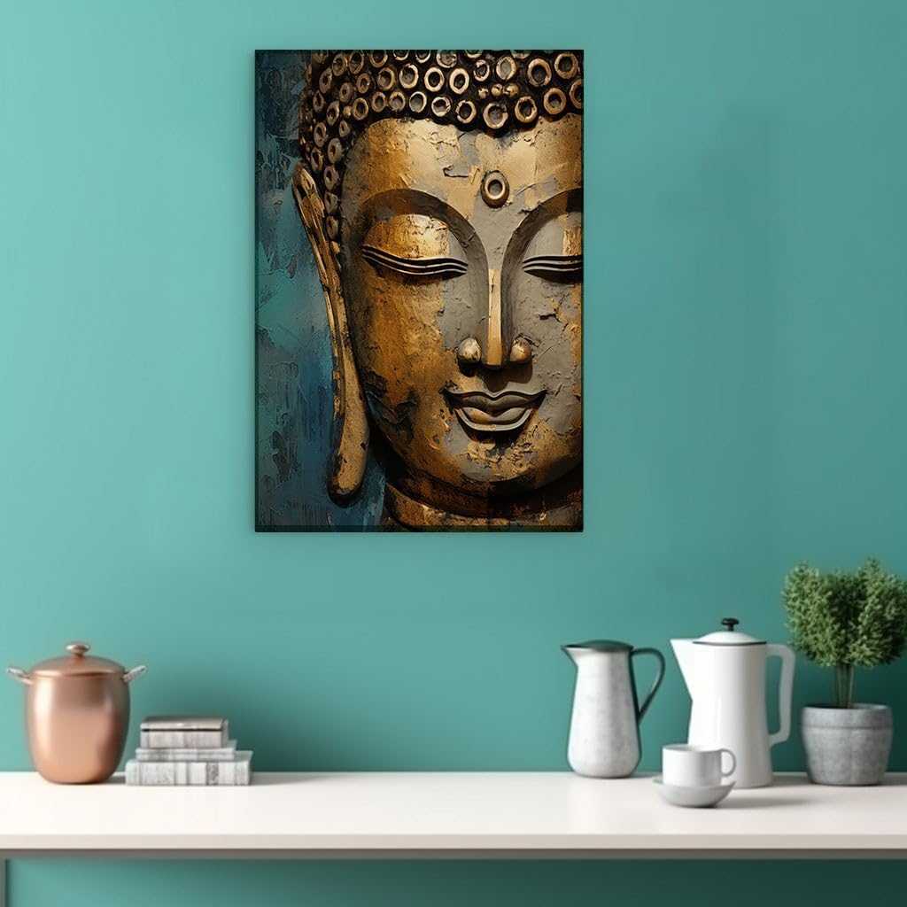 Canvas for Living room. Serenity in Gold: A Journey into Spiritual Depth through Digital Artistry, 27 x 18 inch Canvas Wall Art - Ready to Hang - 69x46 cm (27x18 inch)
