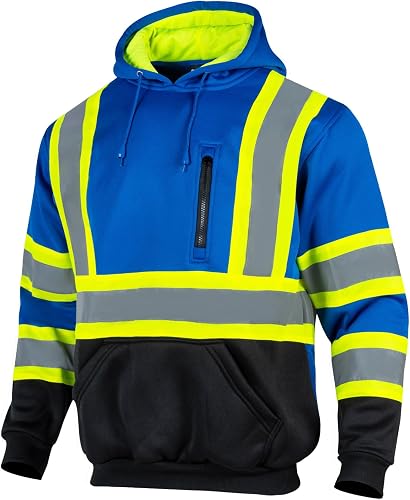 Drizomo High Visibility Safety Fleece Hoodie for Men Reflective Sweatshirt ANSI 