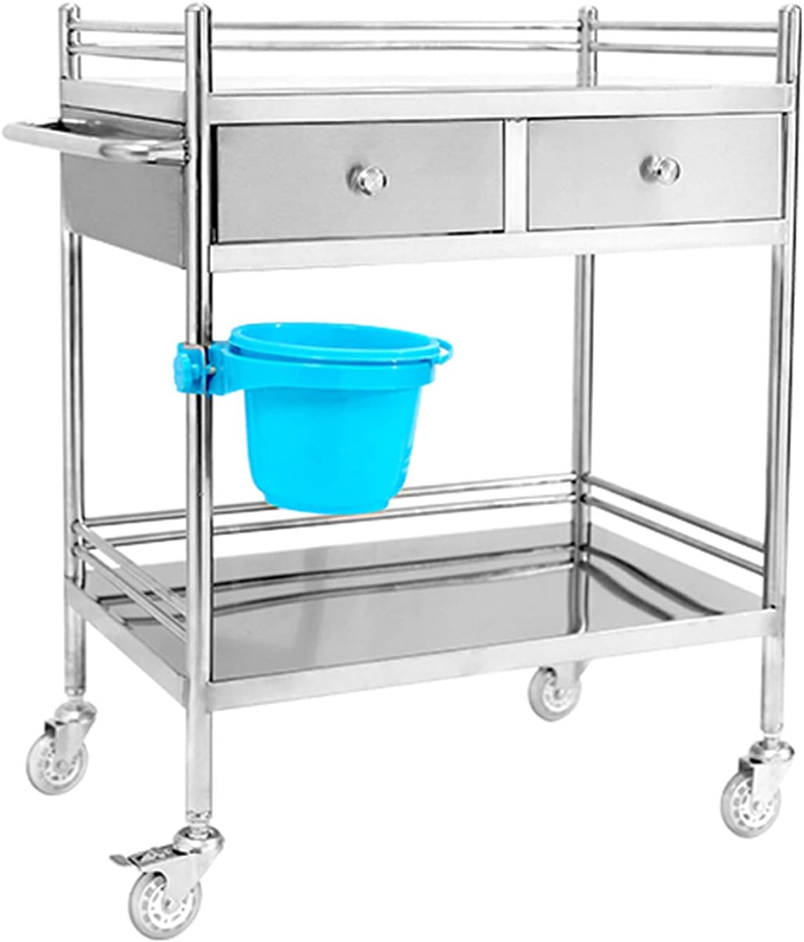 Medical Rolling Utility Cart 2-Tier,Stainless Steel with Wheels,Lab Serving Cart Commercial Wheel,Dental Lab Carts Utility Services -Silver 31.4In