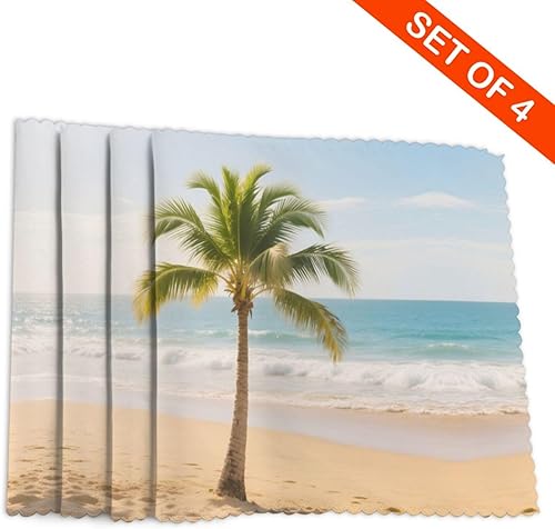 Miniatura 4 de Rectangular Placemats Set of 4, Heat Resistant Palm Trees Printed Kitchen Dining Table Mats