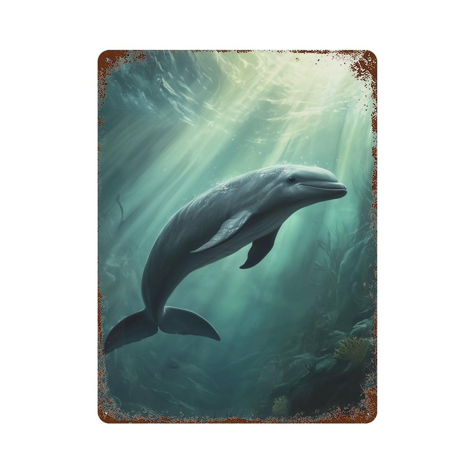 Decorative Tin Sign Porpoise Dolphin Underwater 15.7"x11.8", Decorative Metal Wall Art for Garage, Bar And Workshop Decor