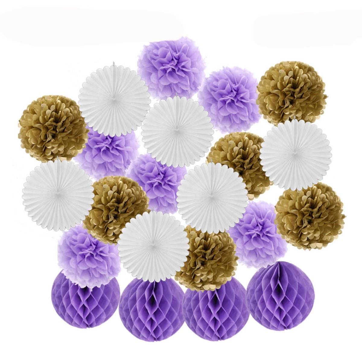 Comunión Fiesta Favor Oro Rosa Conjunto Tejido Pompón Papel Redondo Panal Cumpleaños Bautismo Boda Decoración Blanco Abanico-Oro Negro Conjunto,12inch(aproximadamente 30cm)-L