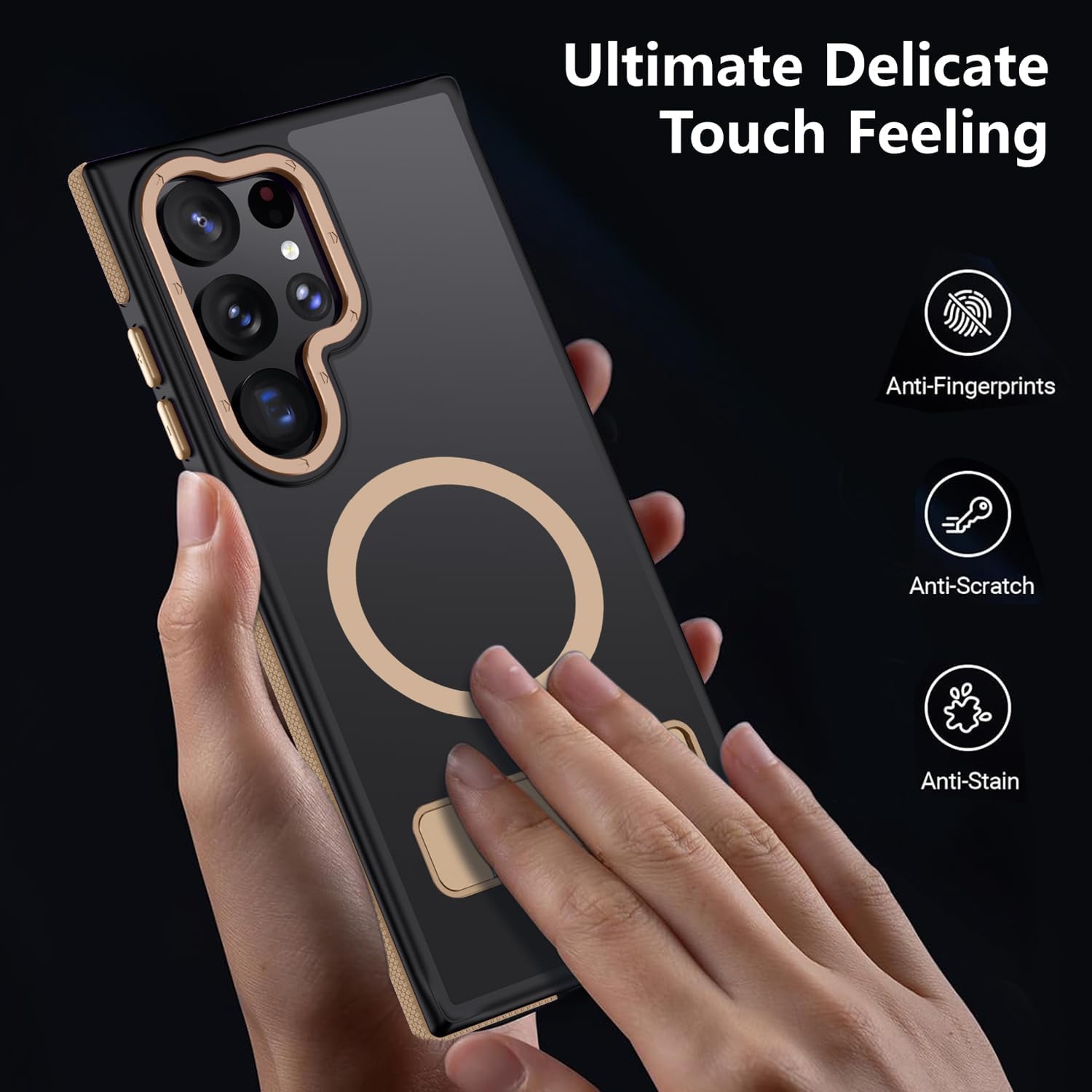 for Samsung Galaxy S22 Ultra Case, [Compatible with MagSafe], Adjustable Kickstand,Military Grade Drop Tested, Translucent Matte Phone Case for Galaxy S22 Ultra Case (Desert Gold)