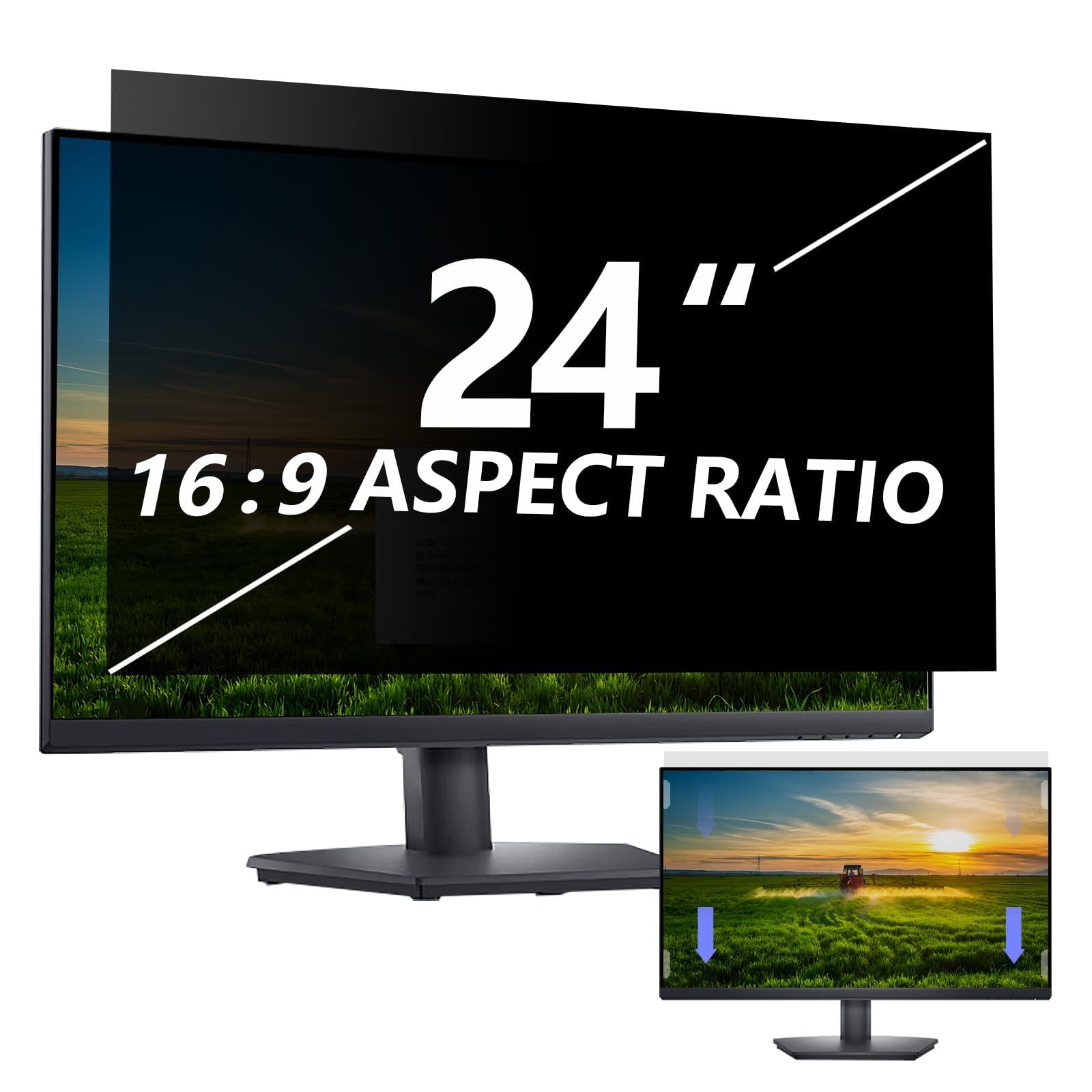 Filtro schermo privacy per computer da 24 pollici per monitor widescreen 16:9, schermo per privacy rimovibile e protezione antiriflesso