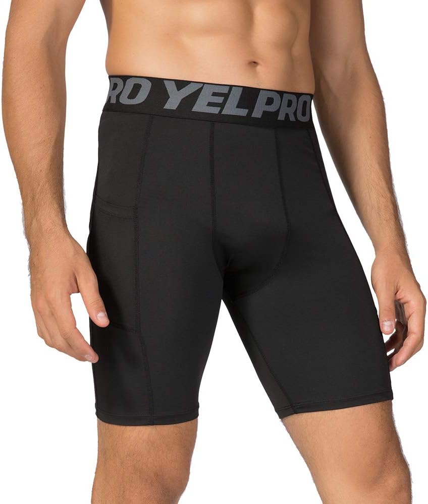 Lixada Men's Elastic Shorts Pants Performance Sports Baselayer Cool Dry Tights Active Workout Underwear Base Layer Leggings with Pockets - 2/3 Pack : Sports & Outdoors