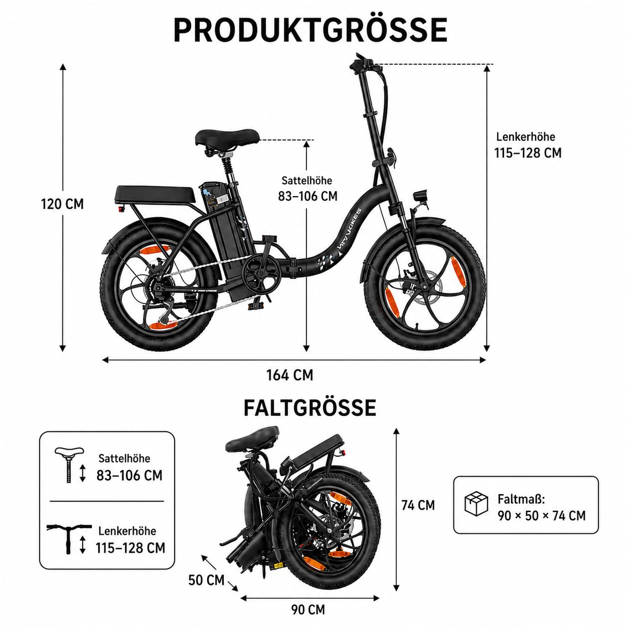 Faltbares E-Bike 20 Zoll, 250W Elektrofahrrad mit 48V 16AH Akku (100km), 7 Gang Cityrad mit Federung, LED & Scheibenbremsen, Carbonstahl-Rahmen