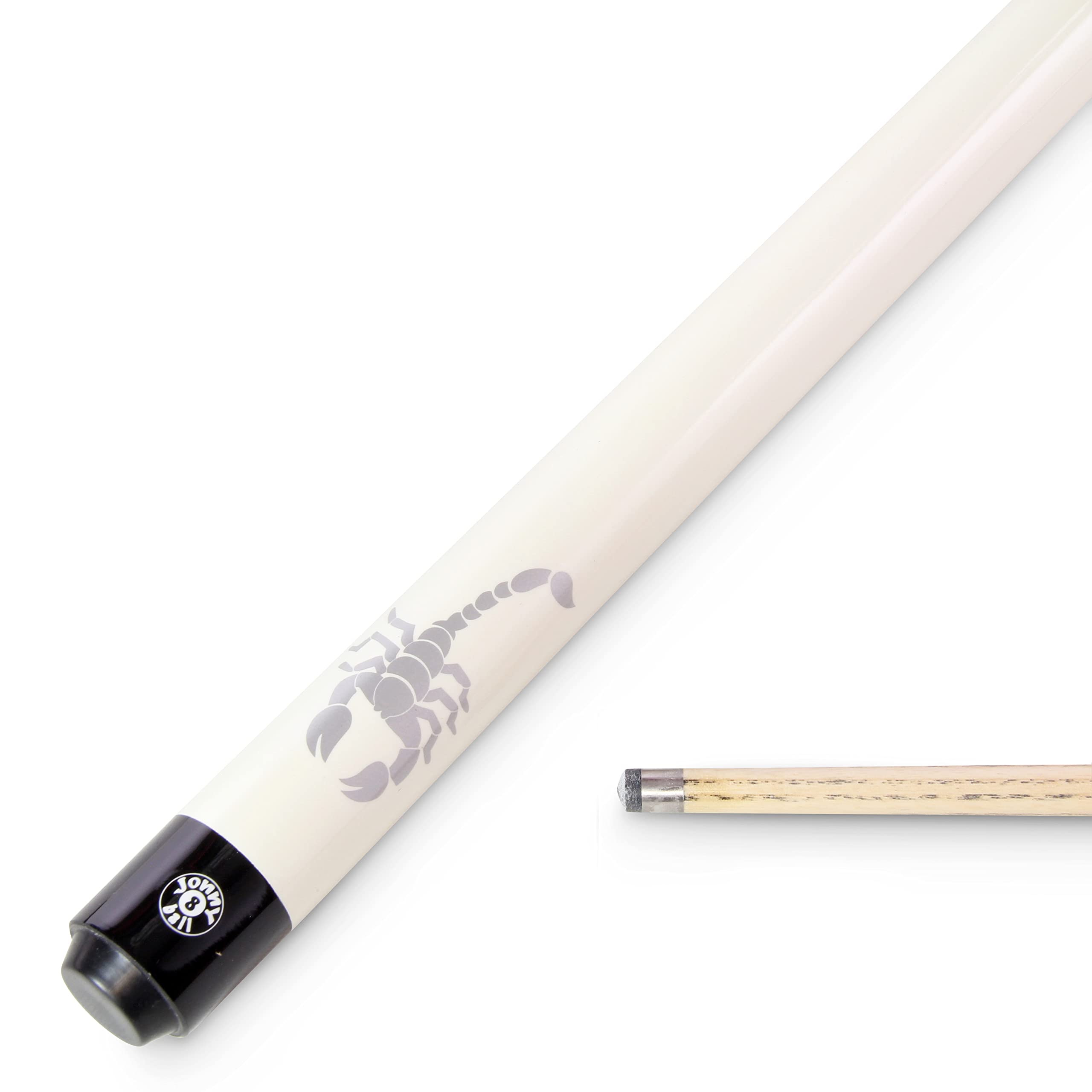 Jonny 8 Ball SCORPION 2pc Centre Joint Ash Snooker Pool Cue 57 Inch with 9mm Tip (White)