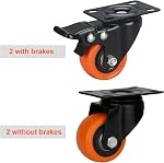 2” Roues à roulettes 2 Roulettes pivotantes de frein de pouce Roulettes en caoutchouc lourd avec une capacité de charge 600 Pounds par roue, Convient pour les meubles, tables et boîtes à outils (2 Frein 2 Étourne-toi)