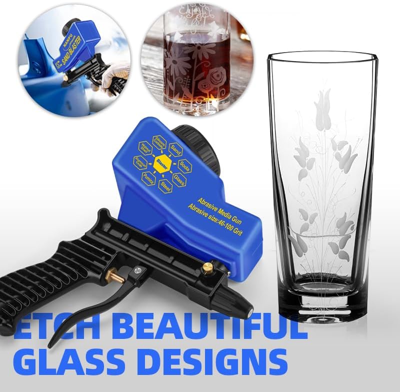Light-Duty Air Sandblaster Gun Kit with Gravity Feed, Ceramic Nozzle | Metal Body, for Small Project Surface Prep, Paint & Rust Removal, Metal/Wood/Glass Etching, Requires Air Compressor