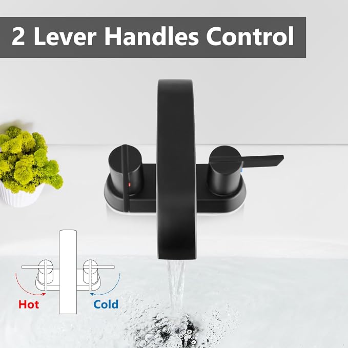 Grifería de baño 3 huecos 4 pulgadas negro miniatura 6