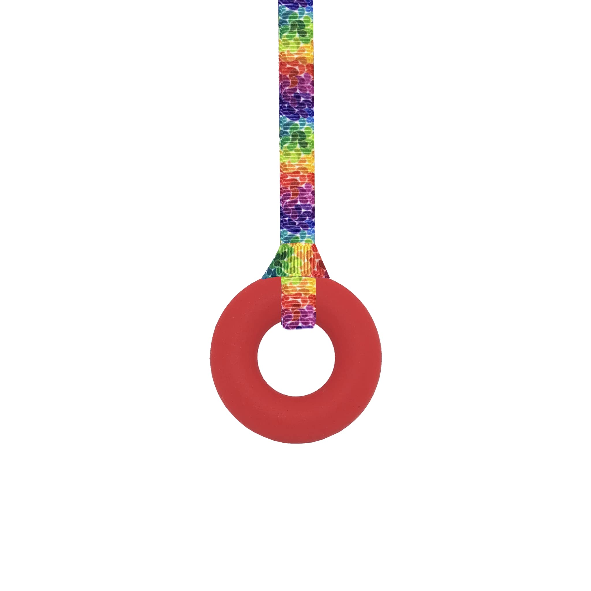 Sensory Oojamabobs - Ring Pendant chew Necklace - Autism - Red with Lanyard (6 Designs Available!) (70cm, Rainbow Leaves)